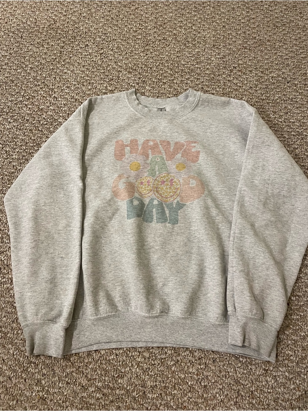 Gildan Light Gray 'Have a Good Day' Graphic Sweatshirt with Pastel Print
